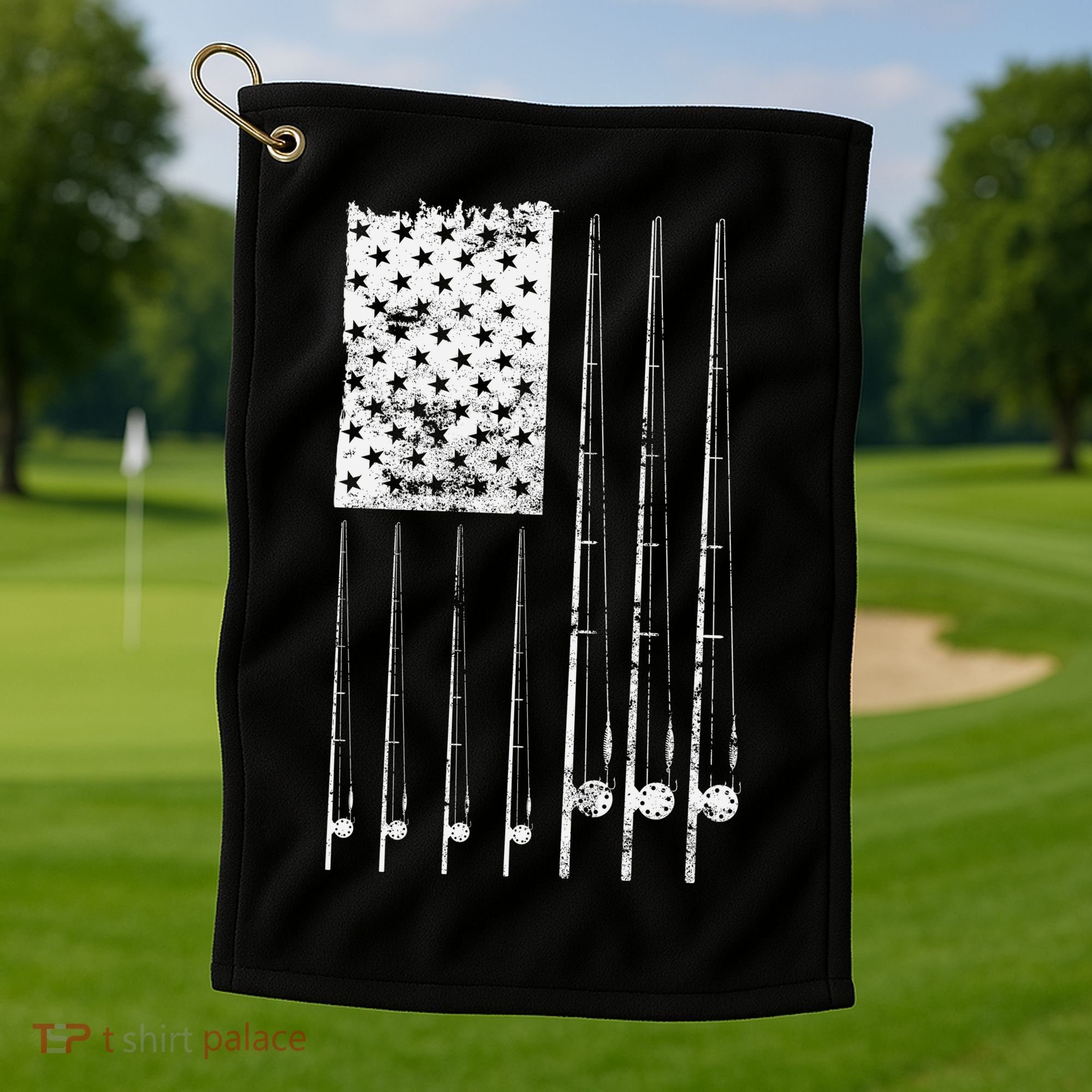 Patriotic Fishing American Flag Golf Towel