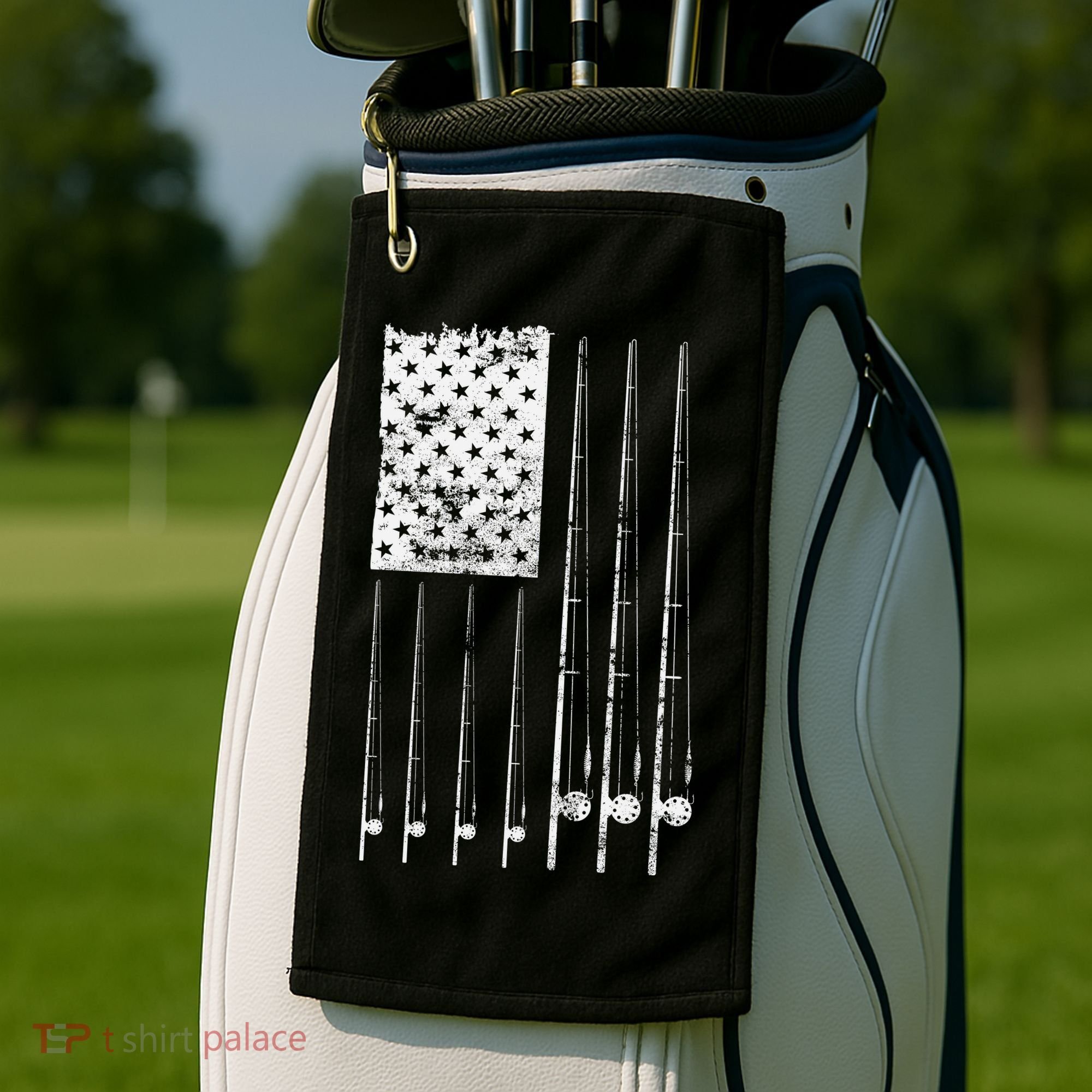 Patriotic Fishing American Flag Golf Towel