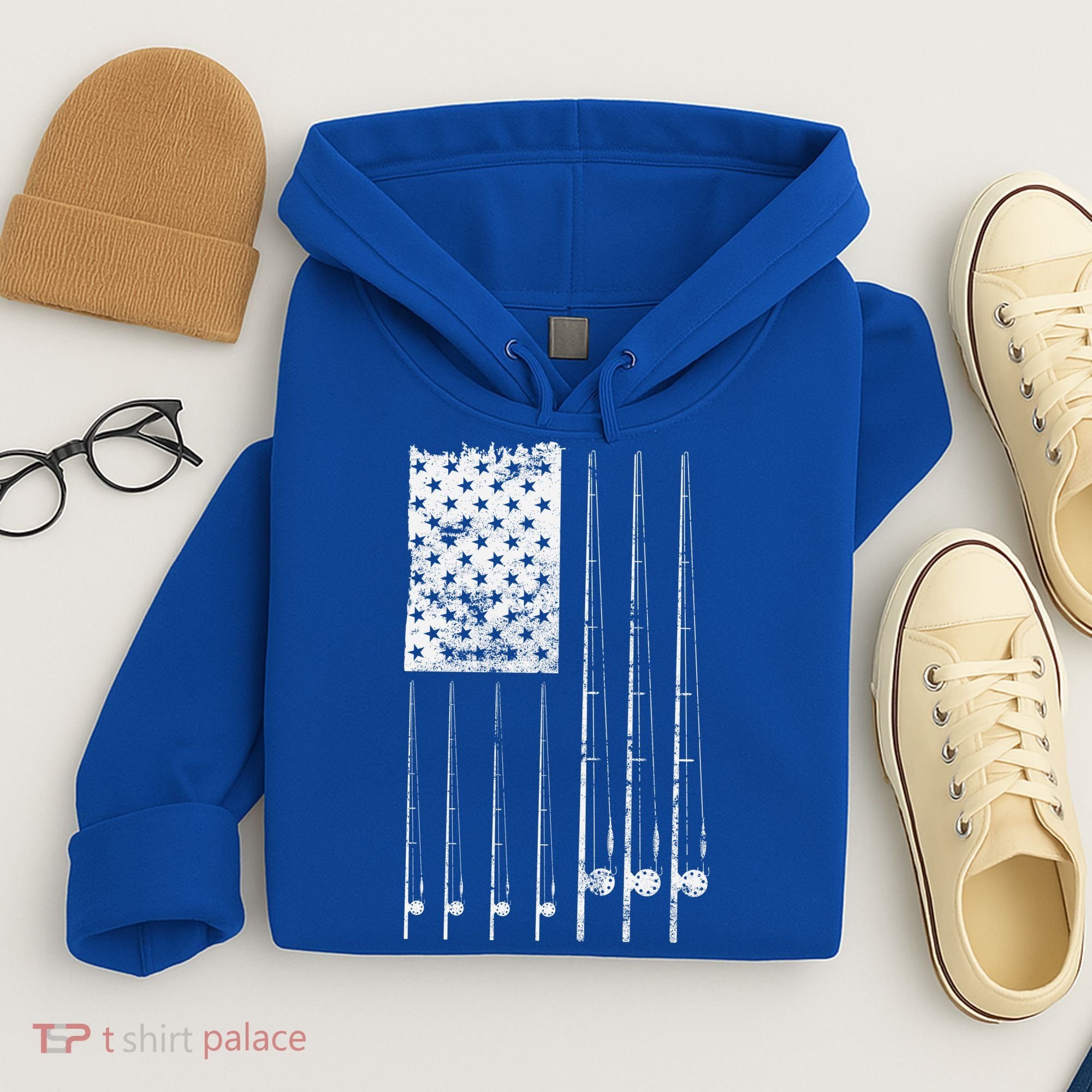 Patriotic Fishing American Flag Hoodie