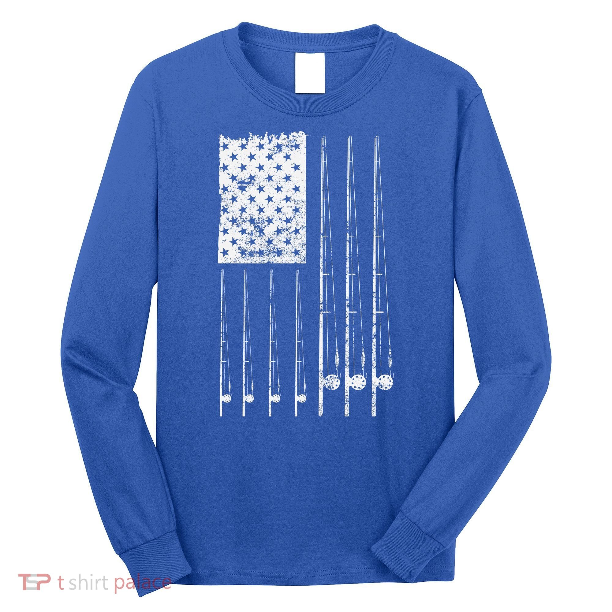 Patriotic Fishing American Flag Long Sleeve Shirt