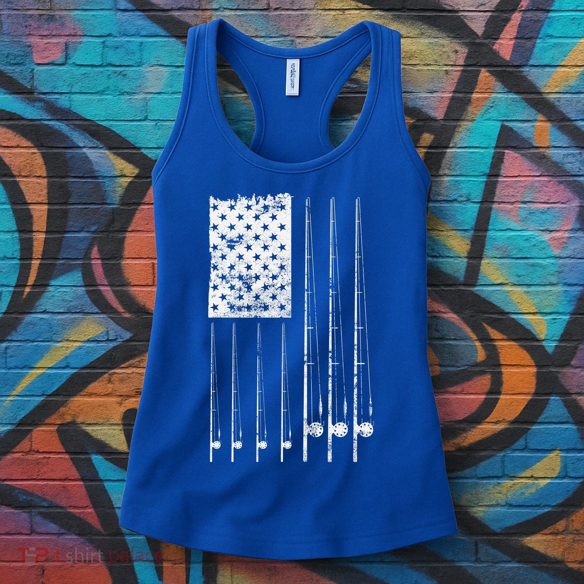 Patriotic Fishing American Flag Women's Tank Top