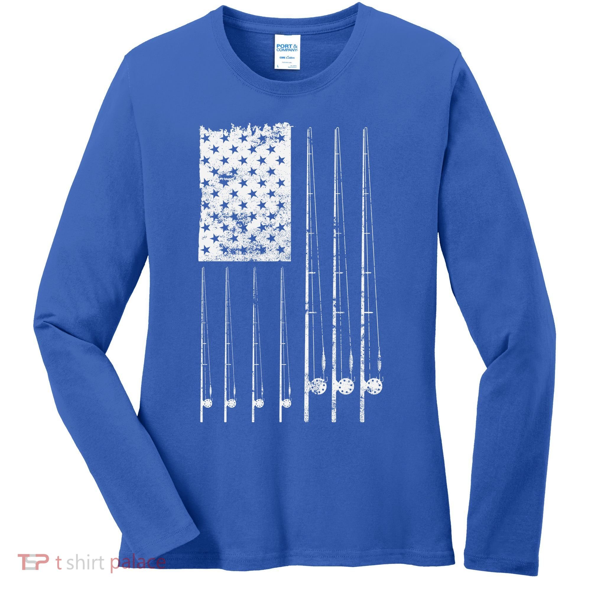 Patriotic Fishing American Flag Women's Long Sleeve Shirt