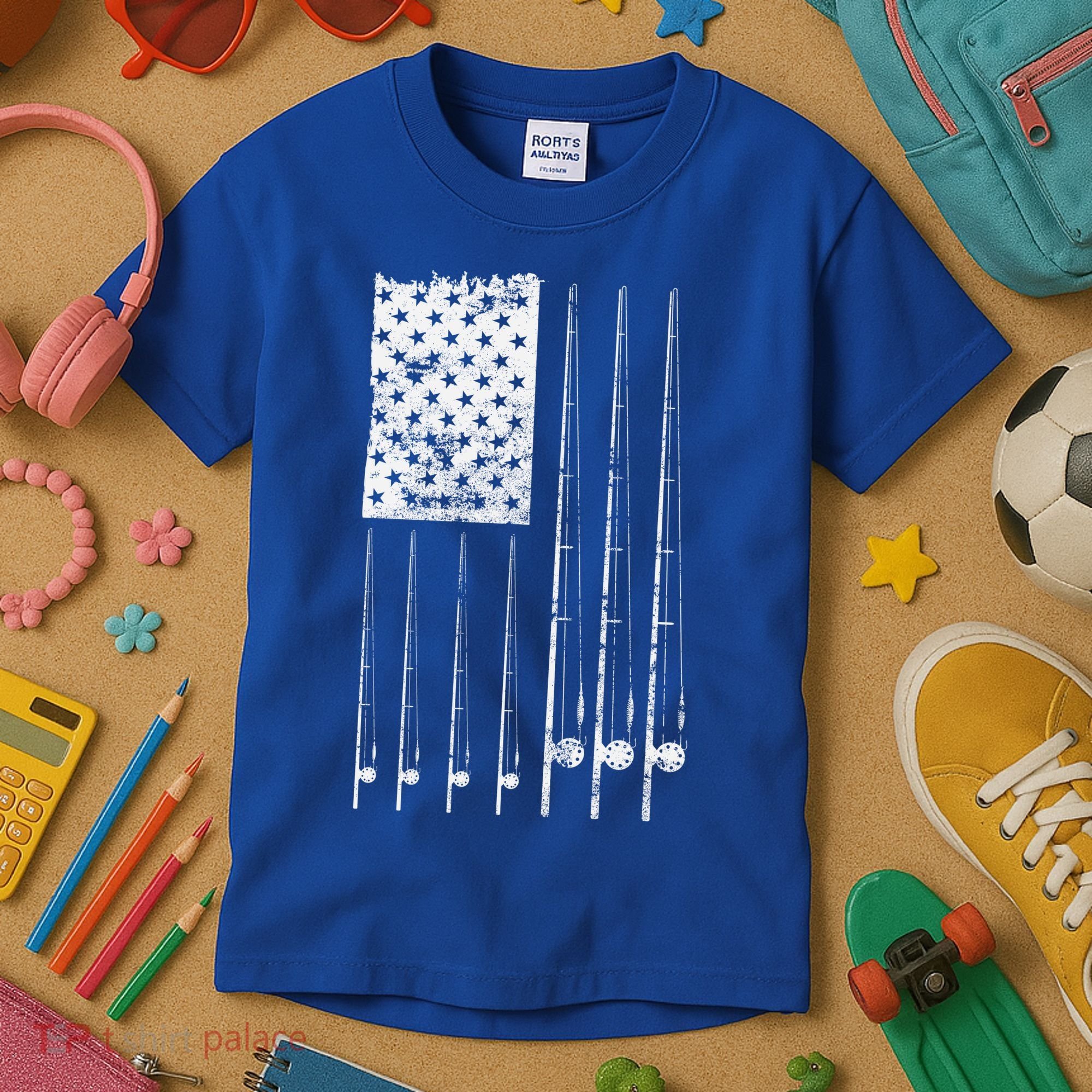 Patriotic Fishing American Flag Kids T-Shirt