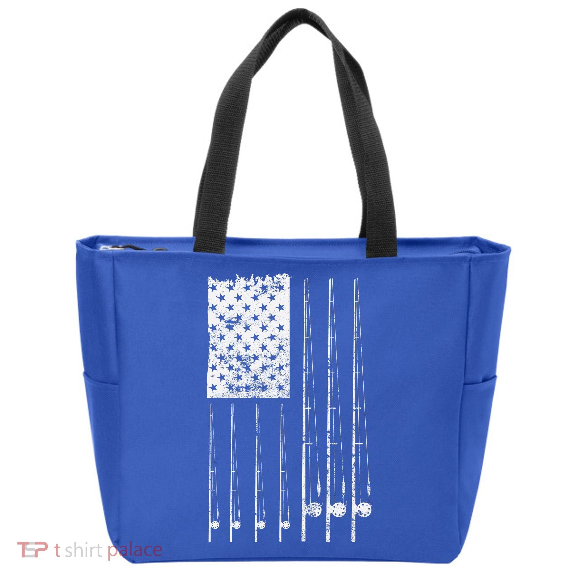 Patriotic Fishing American Flag Tote Bag