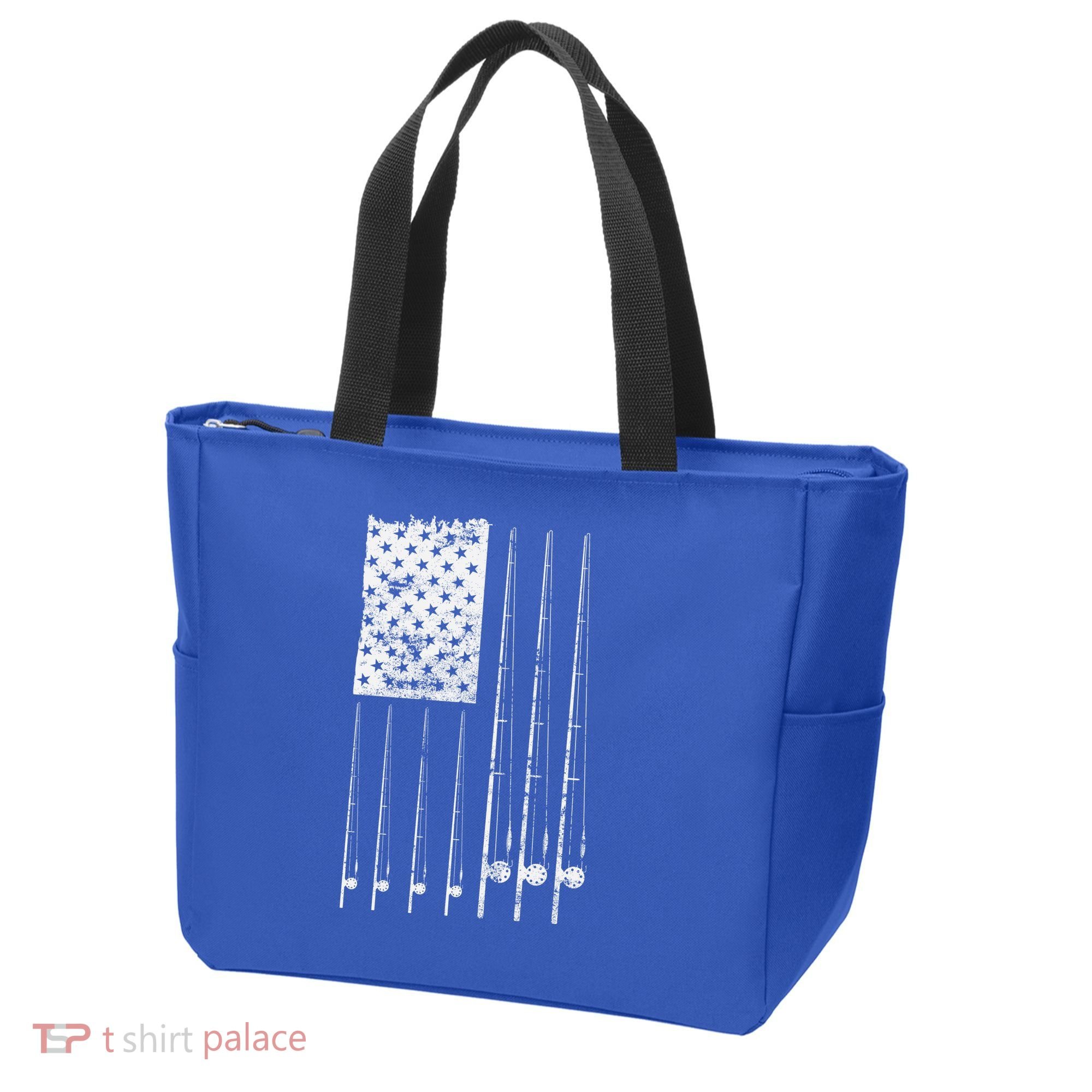 Patriotic Fishing American Flag Tote Bag
