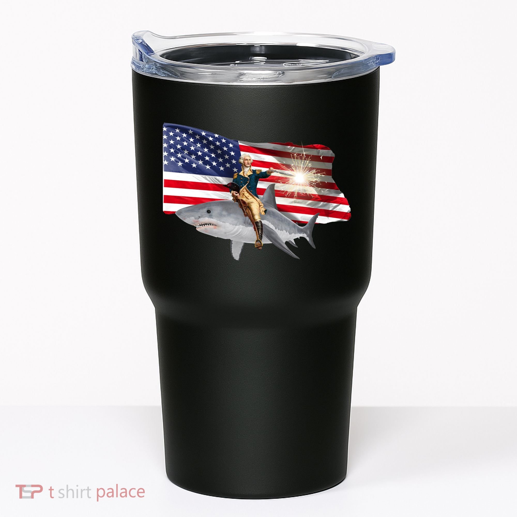 Patriotic George Washington On A Shark Tumbler