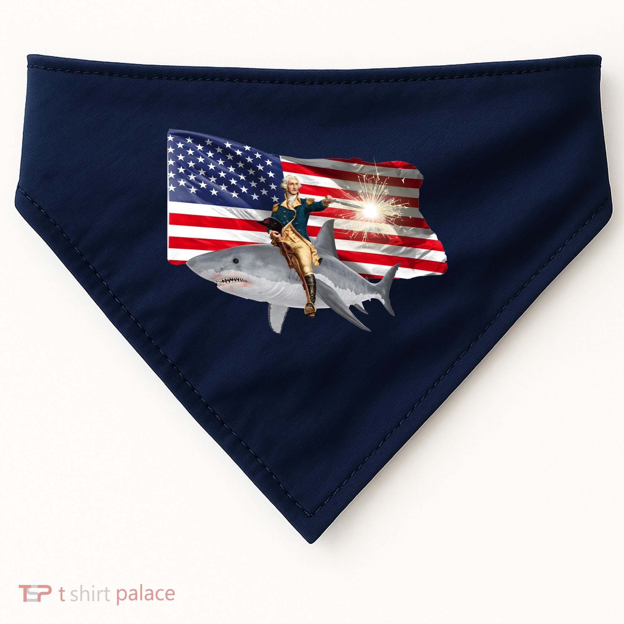 Patriotic George Washington On A Shark USA-Made Doggie Bandana