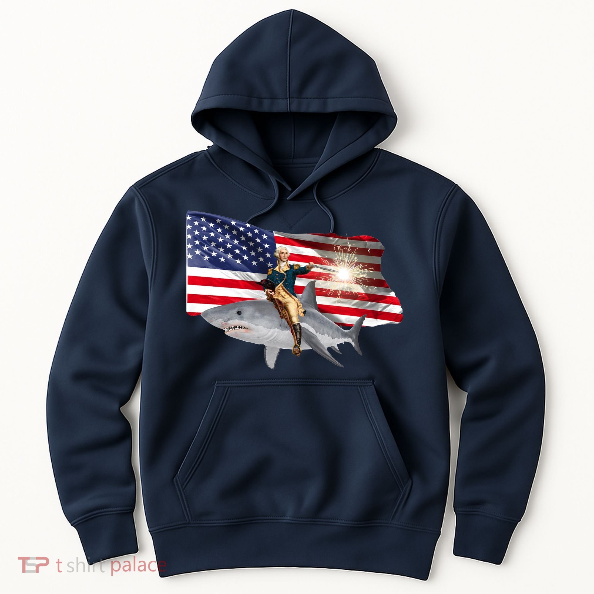 Patriotic George Washington On A Shark Hoodie