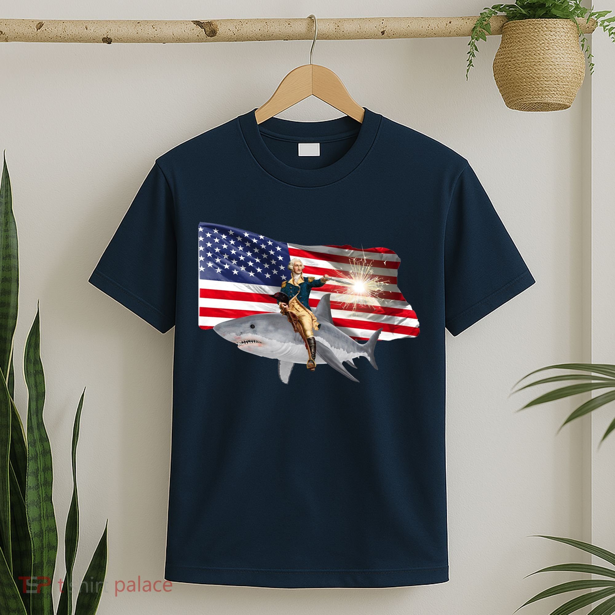 Patriotic George Washington On A Shark T-Shirt