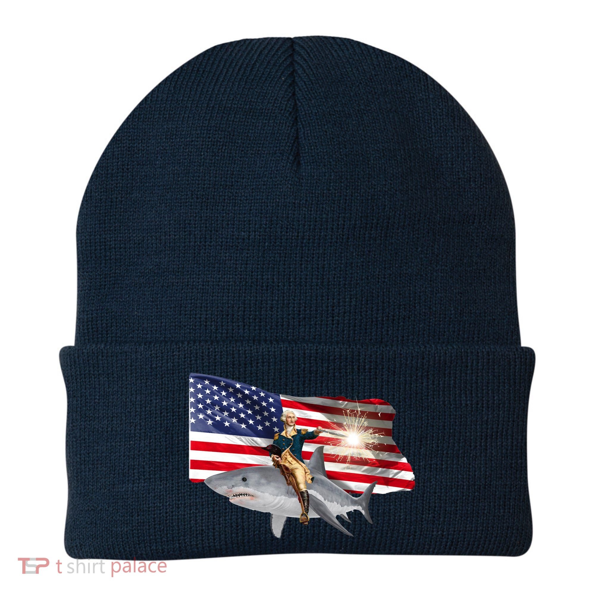 Patriotic George Washington On A Shark Beanie