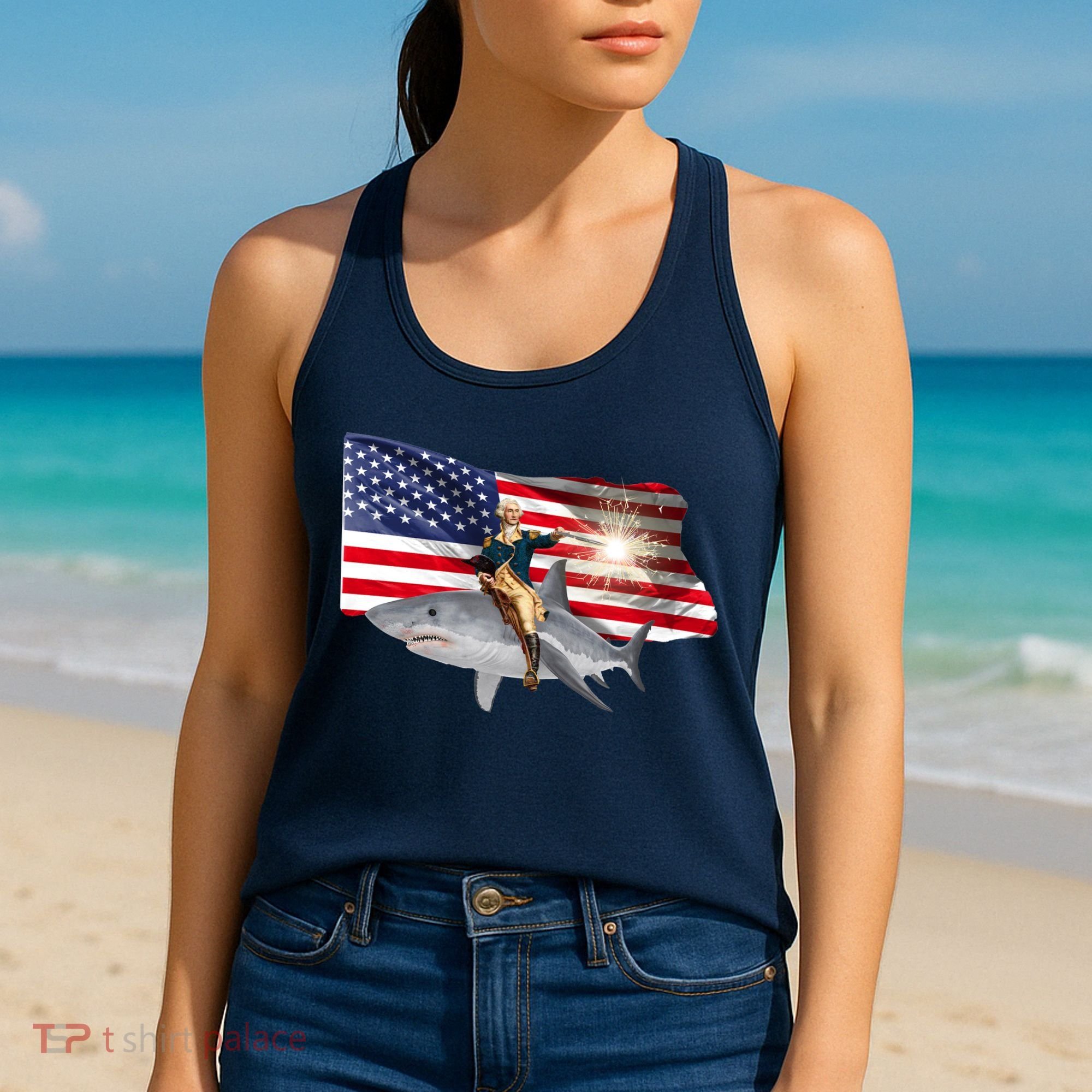 Patriotic George Washington On A Shark Women's Tank Top