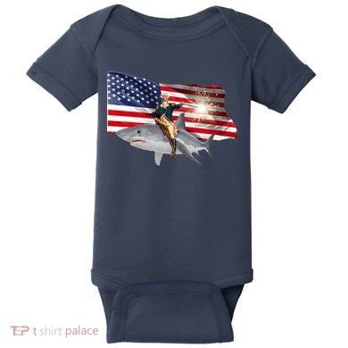 Patriotic George Washington On A Shark Baby Bodysuit