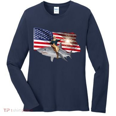 Patriotic George Washington On A Shark Women's Long Sleeve Shirt
