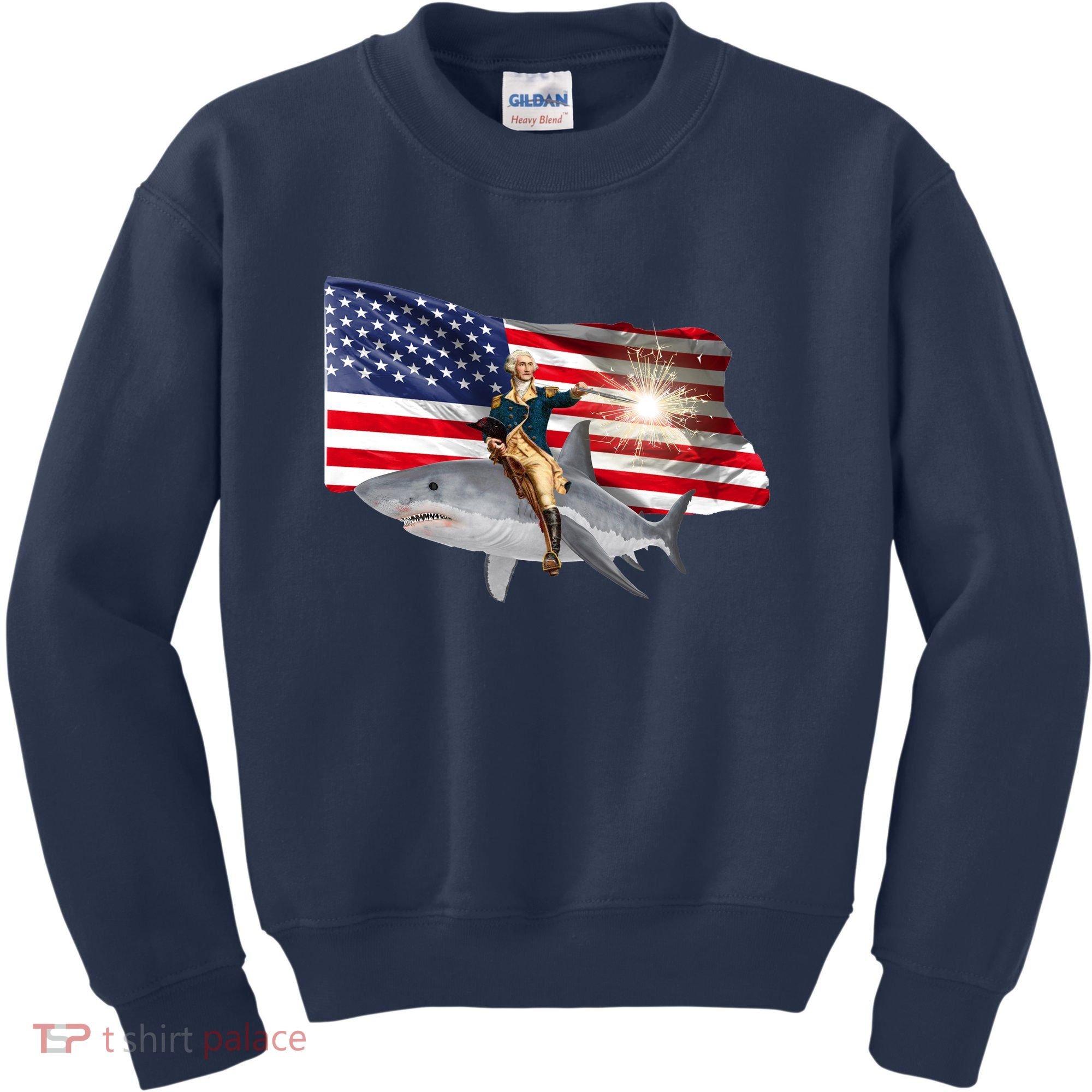 Patriotic George Washington On A Shark Kids Sweatshirt