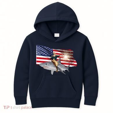 Patriotic George Washington On A Shark Kids Hoodie