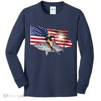 Patriotic George Washington On A Shark Kids Long Sleeve Shirt thumb 0