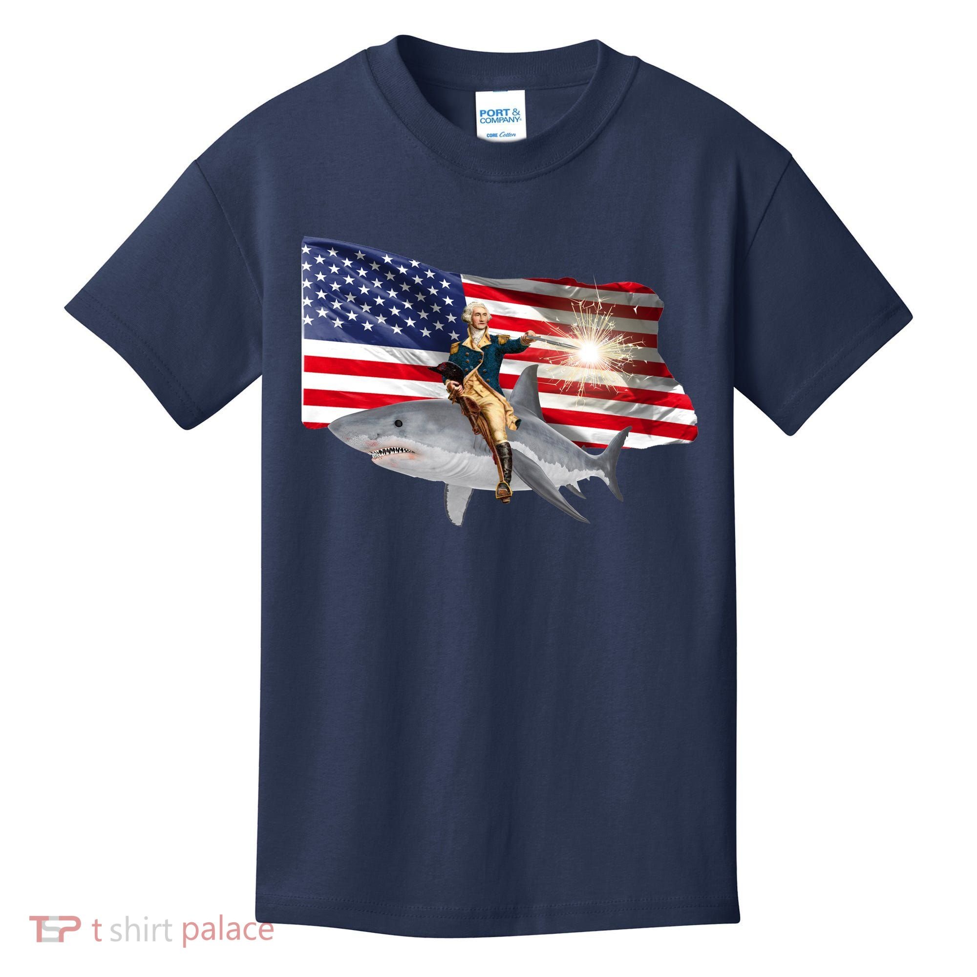 Patriotic George Washington On A Shark Kids T-Shirt