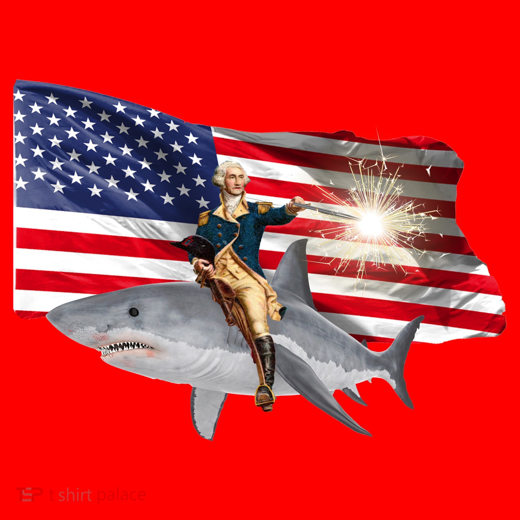 Patriotic George Washington On A Shark Santa Hat