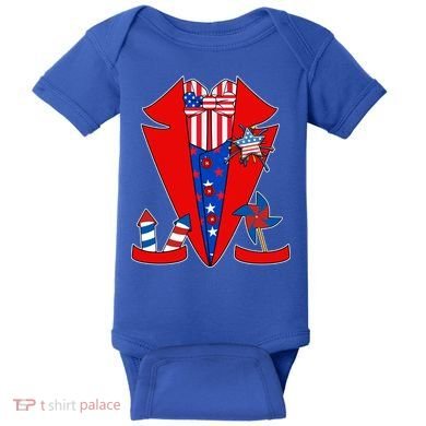 Patriotic Independence Day Tuxedo Baby Bodysuit
