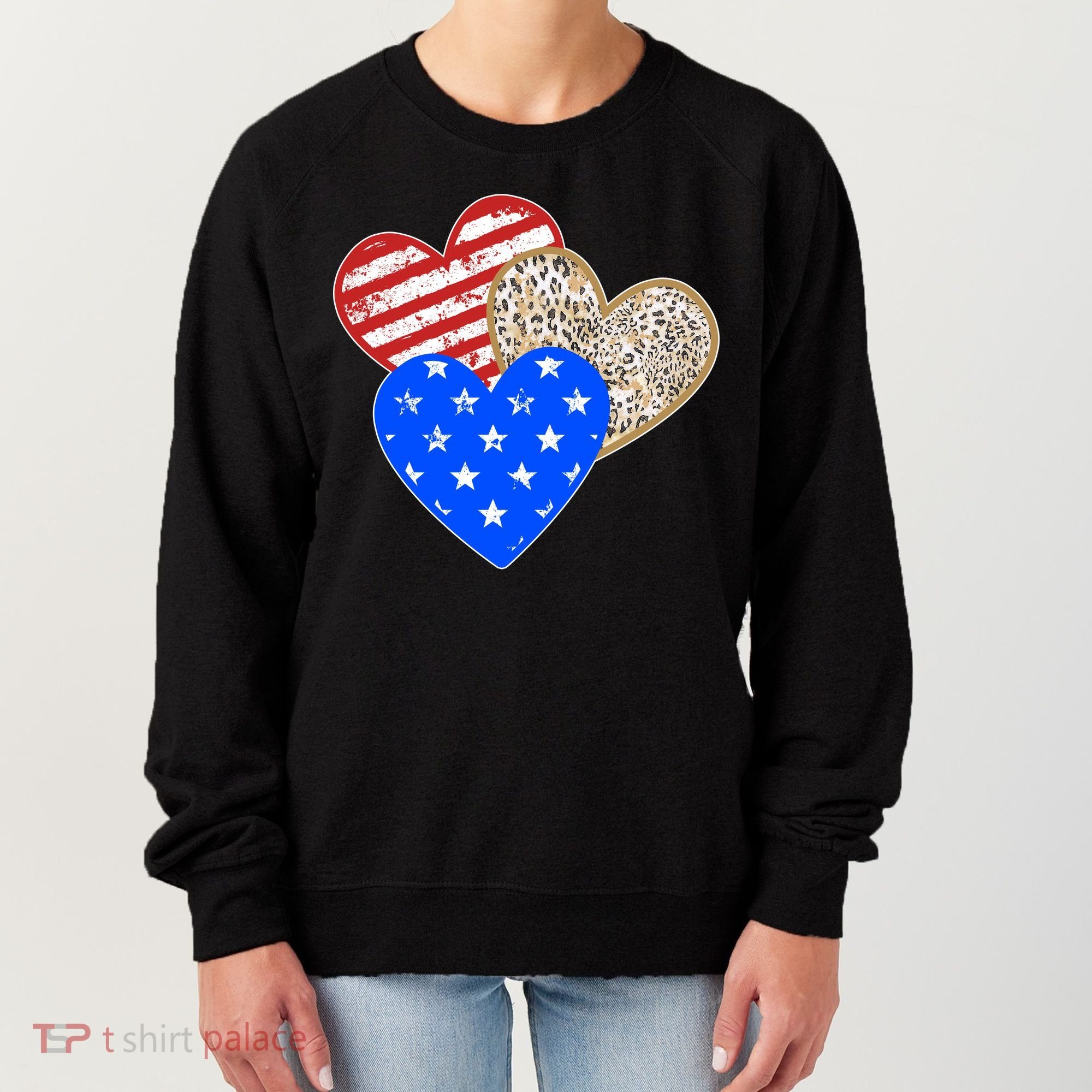 Patriotic Leopard Print Stars And Stripes Hearts Women's Sweatshirt