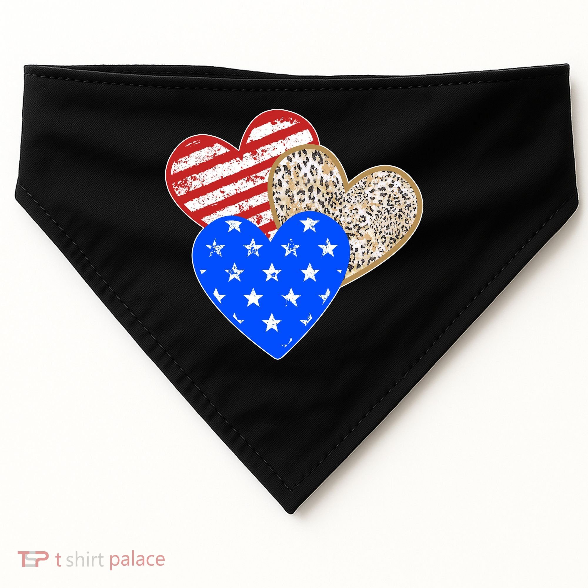 Patriotic Leopard Print Stars And Stripes Hearts USA-Made Doggie Bandana