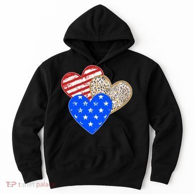 Patriotic Leopard Print Stars And Stripes Hearts Hoodie