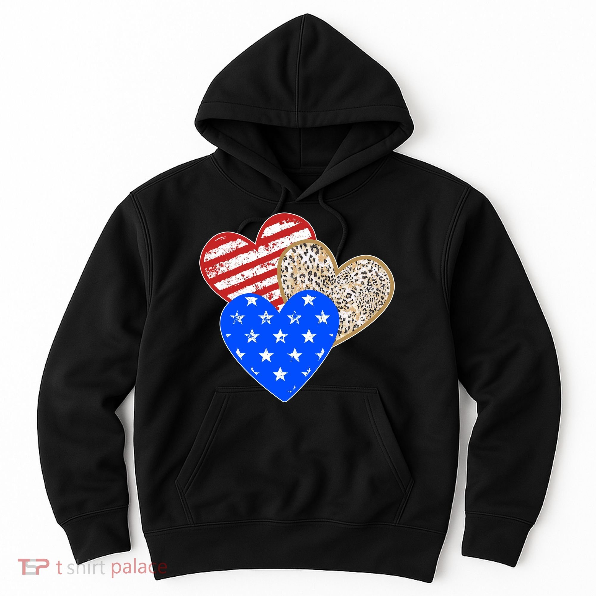Patriotic Leopard Print Stars And Stripes Hearts Hoodie