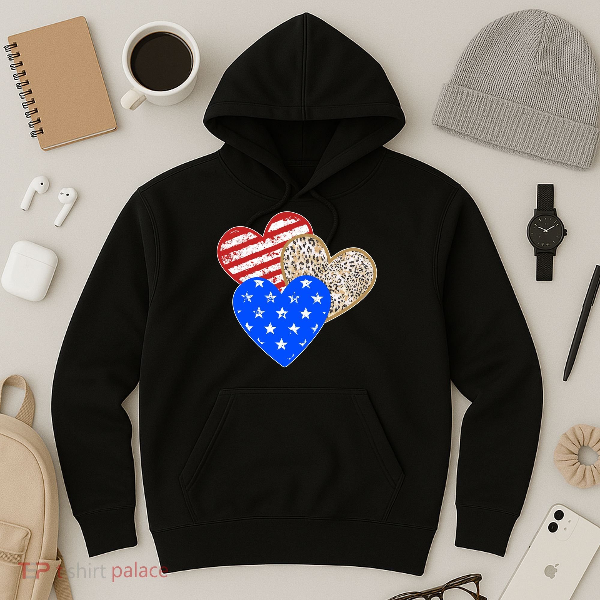 Patriotic Leopard Print Stars And Stripes Hearts Hoodie