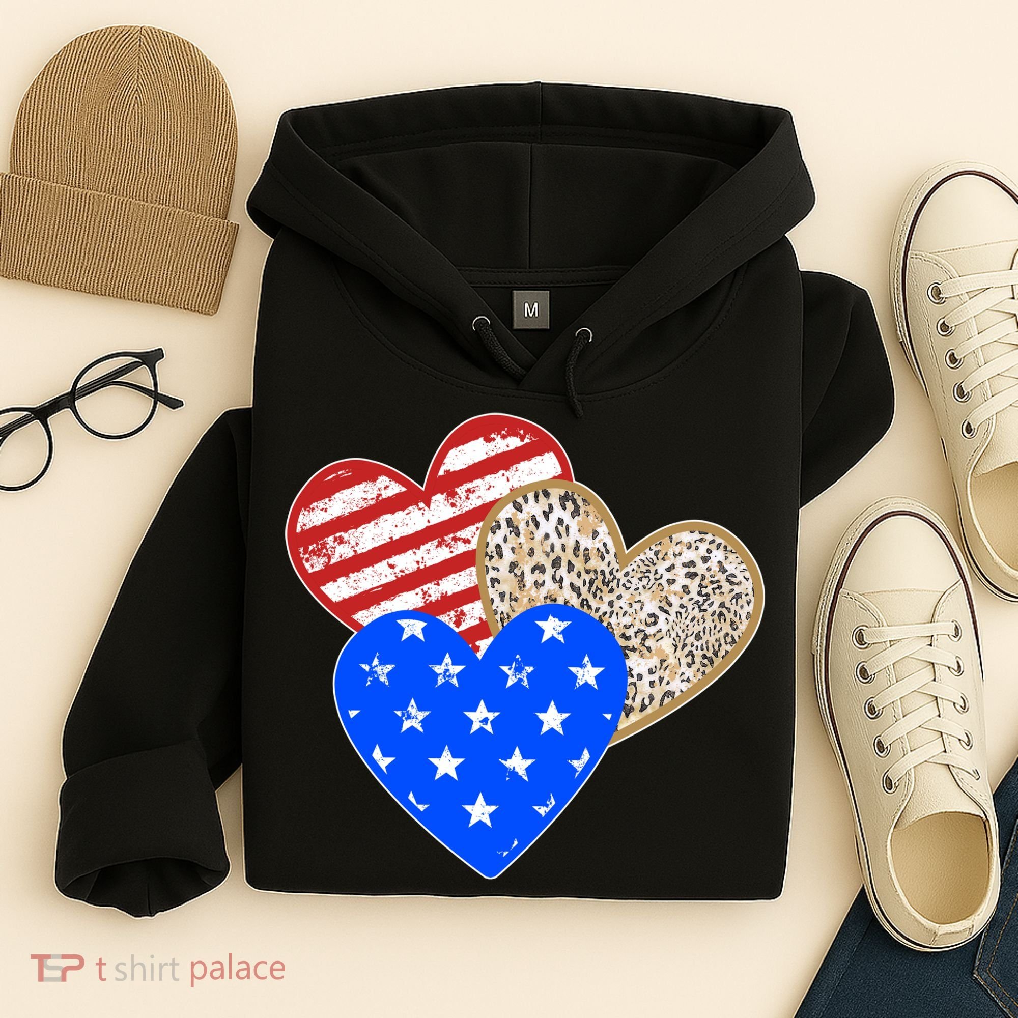Patriotic Leopard Print Stars And Stripes Hearts Hoodie