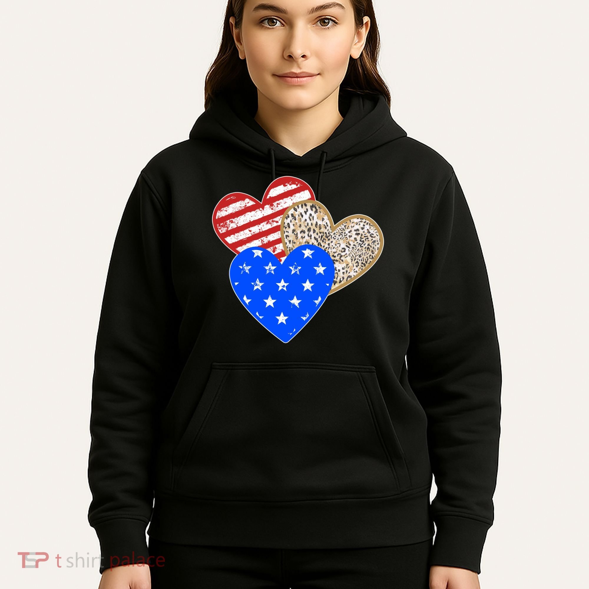 Patriotic Leopard Print Stars And Stripes Hearts Hoodie