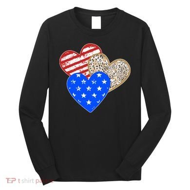 Patriotic Leopard Print Stars And Stripes Hearts Long Sleeve Shirt