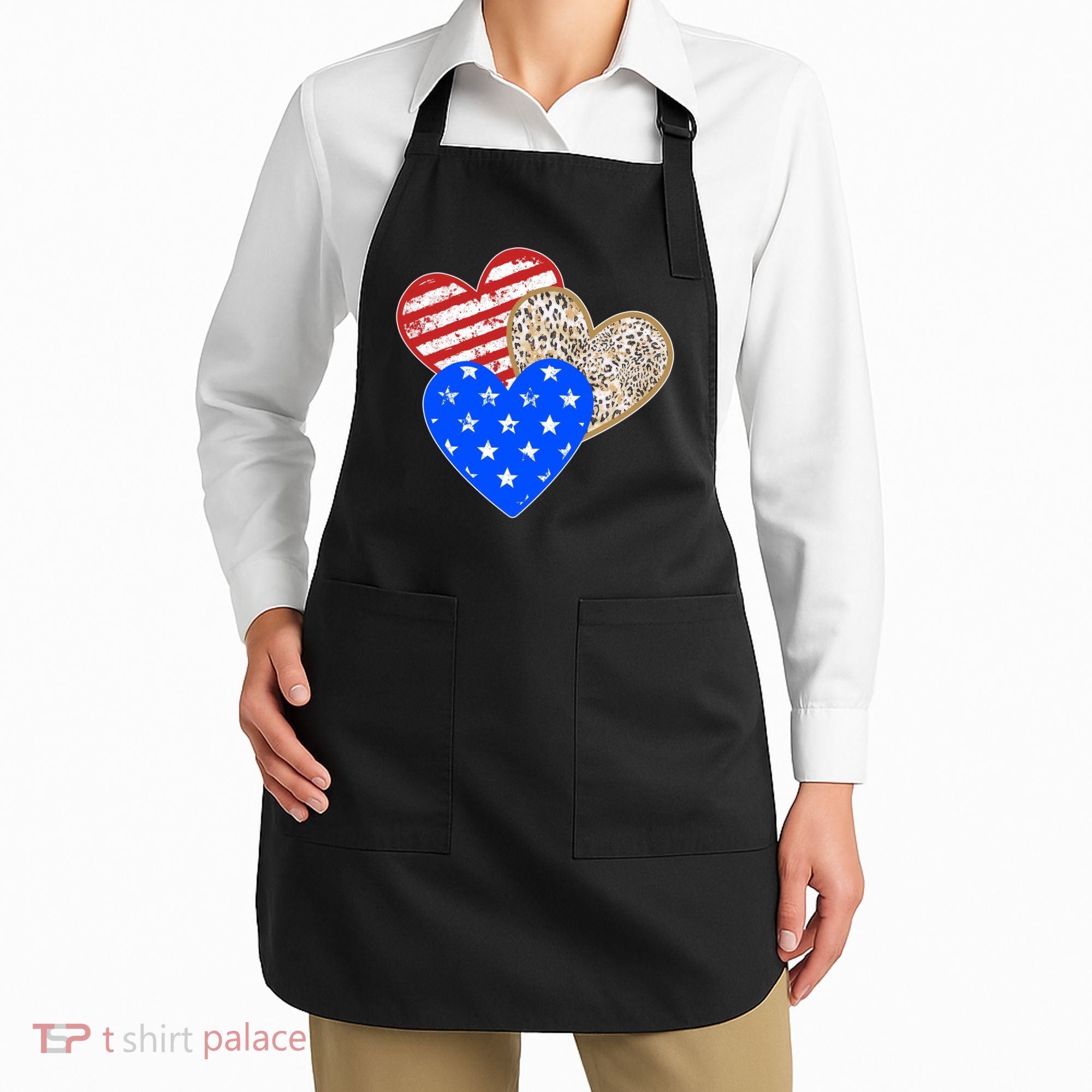 Patriotic Leopard Print Stars And Stripes Hearts Apron