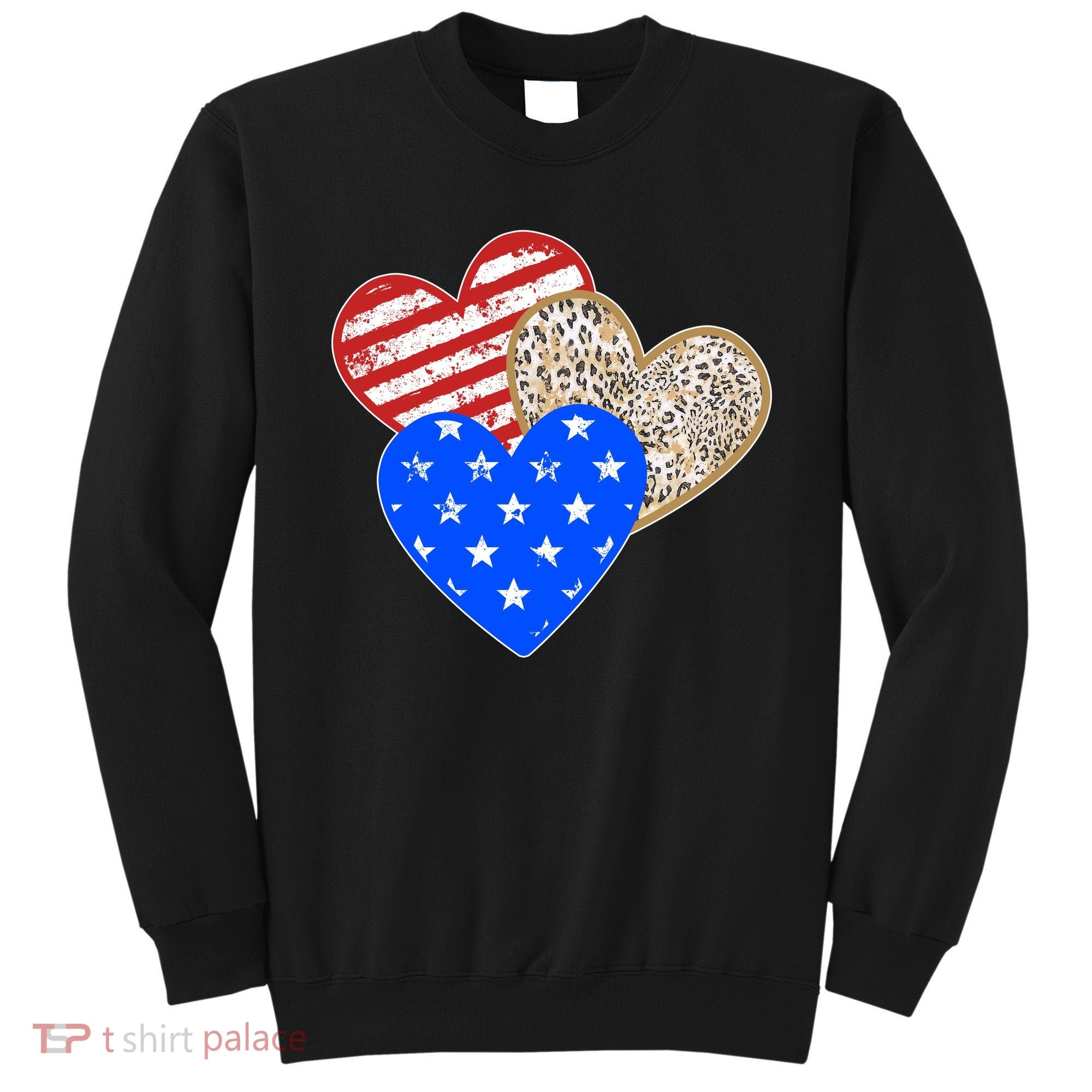 Patriotic Leopard Print Stars And Stripes Hearts Sweatshirt