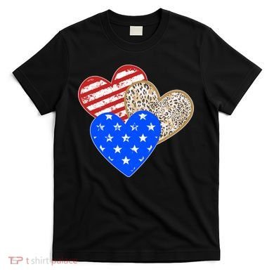 Patriotic Leopard Print Stars And Stripes Hearts T-Shirt