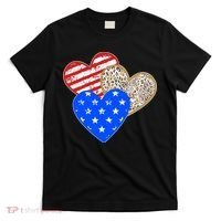 Patriotic Leopard Print Stars And Stripes Hearts T-Shirt thumb 0