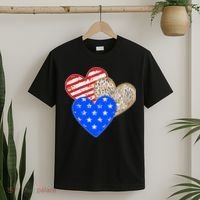 Patriotic Leopard Print Stars And Stripes Hearts T-Shirt thumb 2