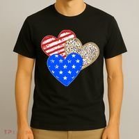 Patriotic Leopard Print Stars And Stripes Hearts T-Shirt thumb 3