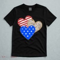 Patriotic Leopard Print Stars And Stripes Hearts T-Shirt thumb 5