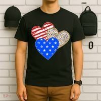 Patriotic Leopard Print Stars And Stripes Hearts T-Shirt thumb 6