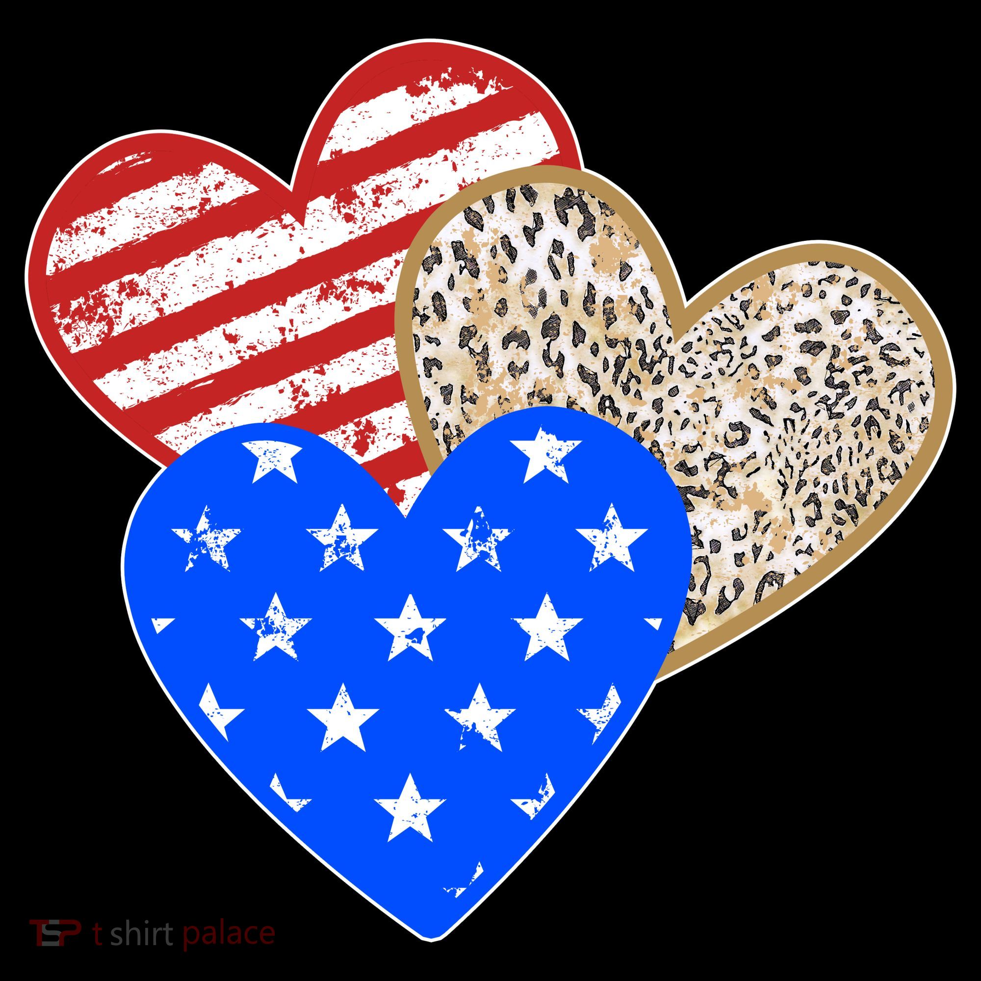 Patriotic Leopard Print Stars And Stripes Hearts T-Shirt