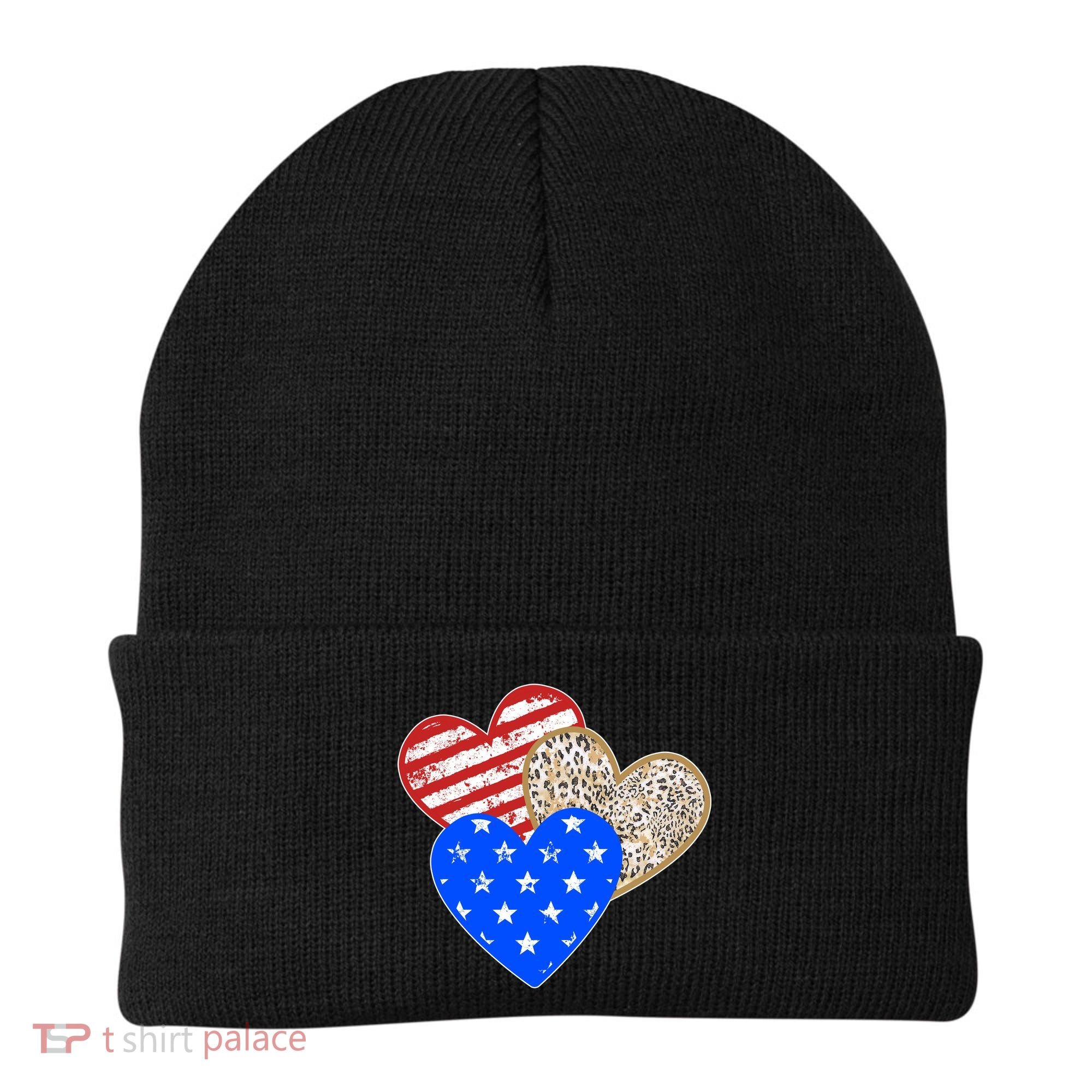 Patriotic Leopard Print Stars And Stripes Hearts Beanie