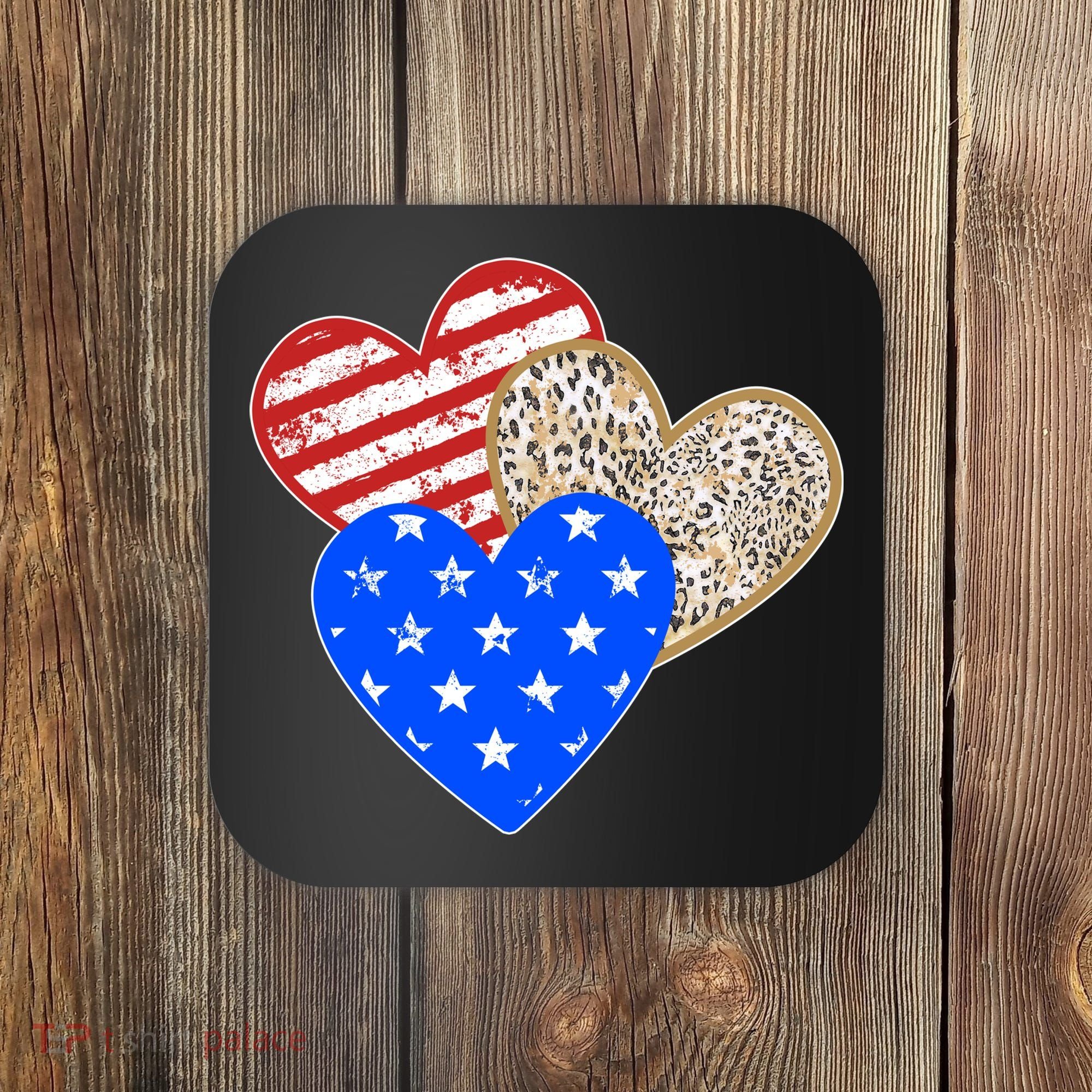 Patriotic Leopard Print Stars And Stripes Hearts Coaster