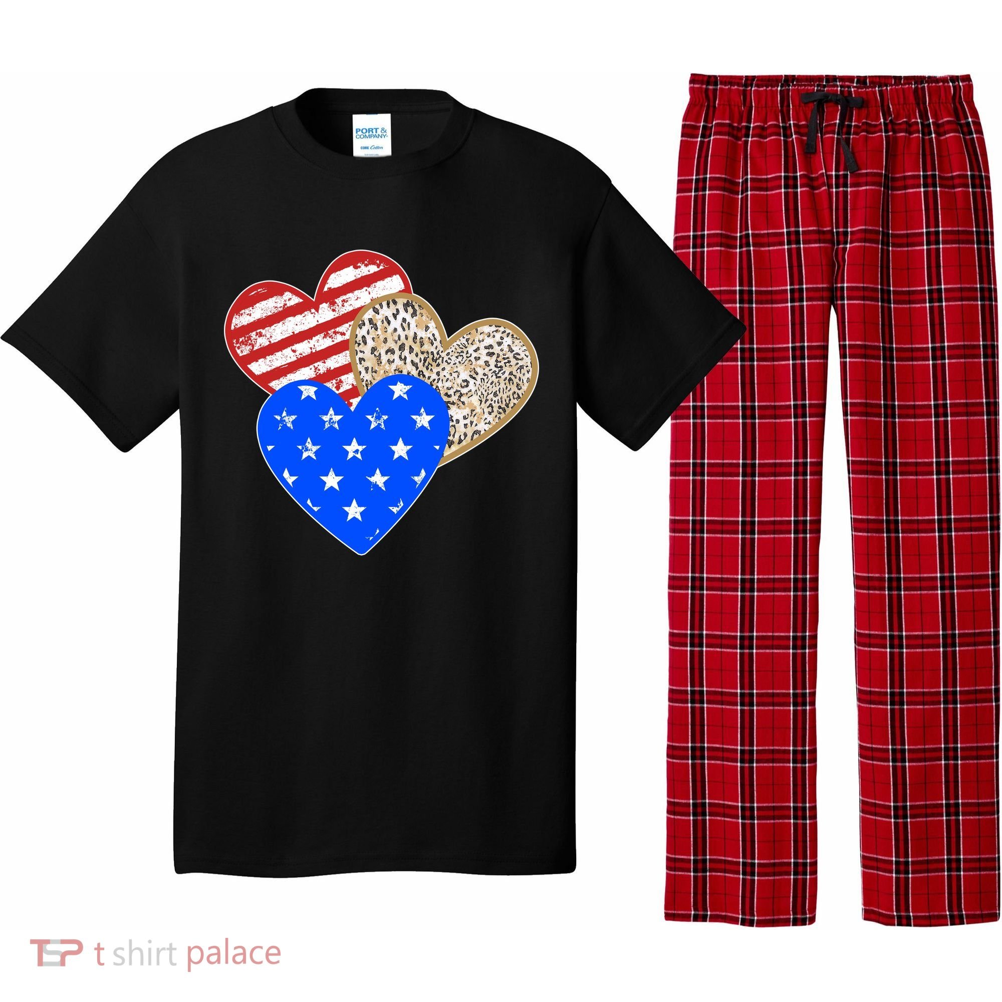 Patriotic Leopard Print Stars And Stripes Hearts Pajama Set