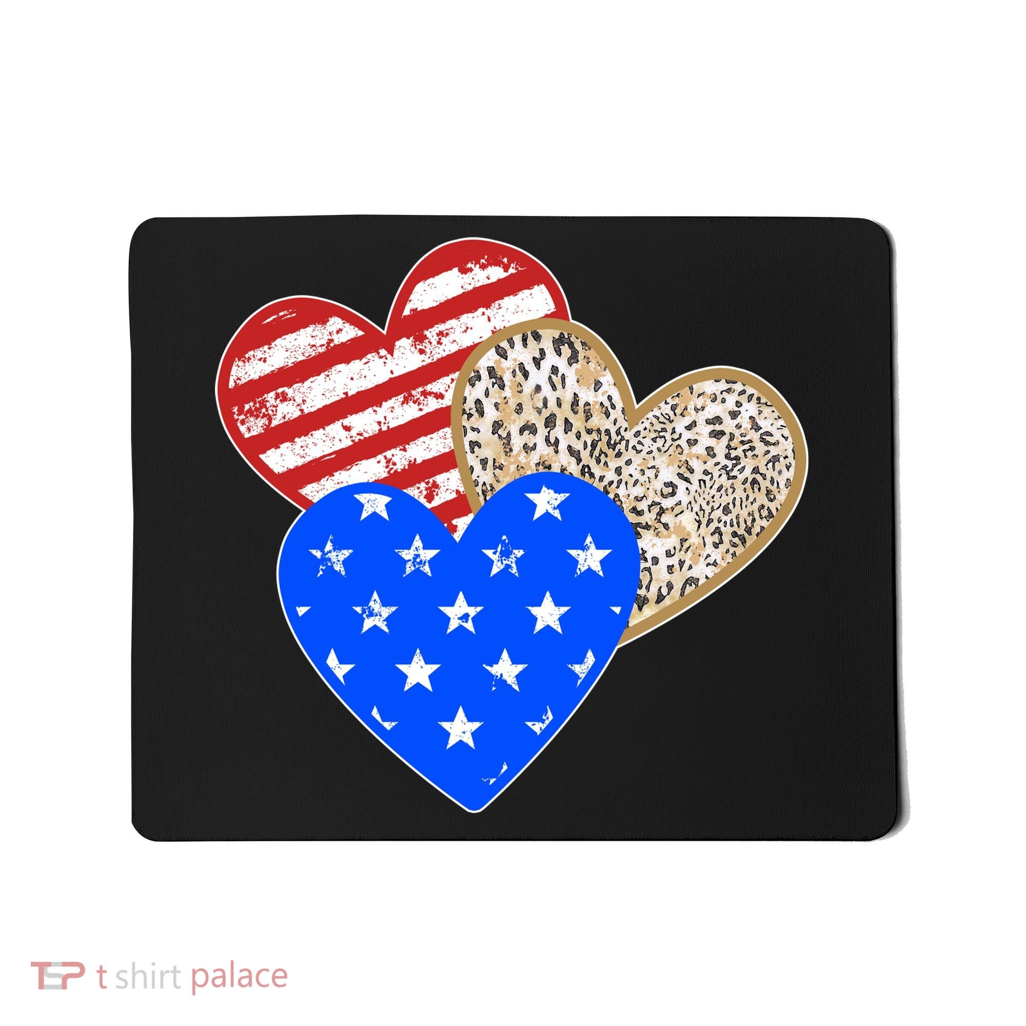 Patriotic Leopard Print Stars And Stripes Hearts Mousepad