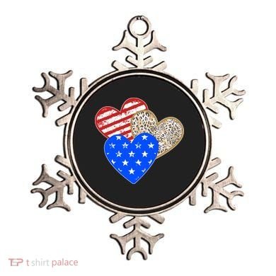 Patriotic Leopard Print Stars And Stripes Hearts Ornament