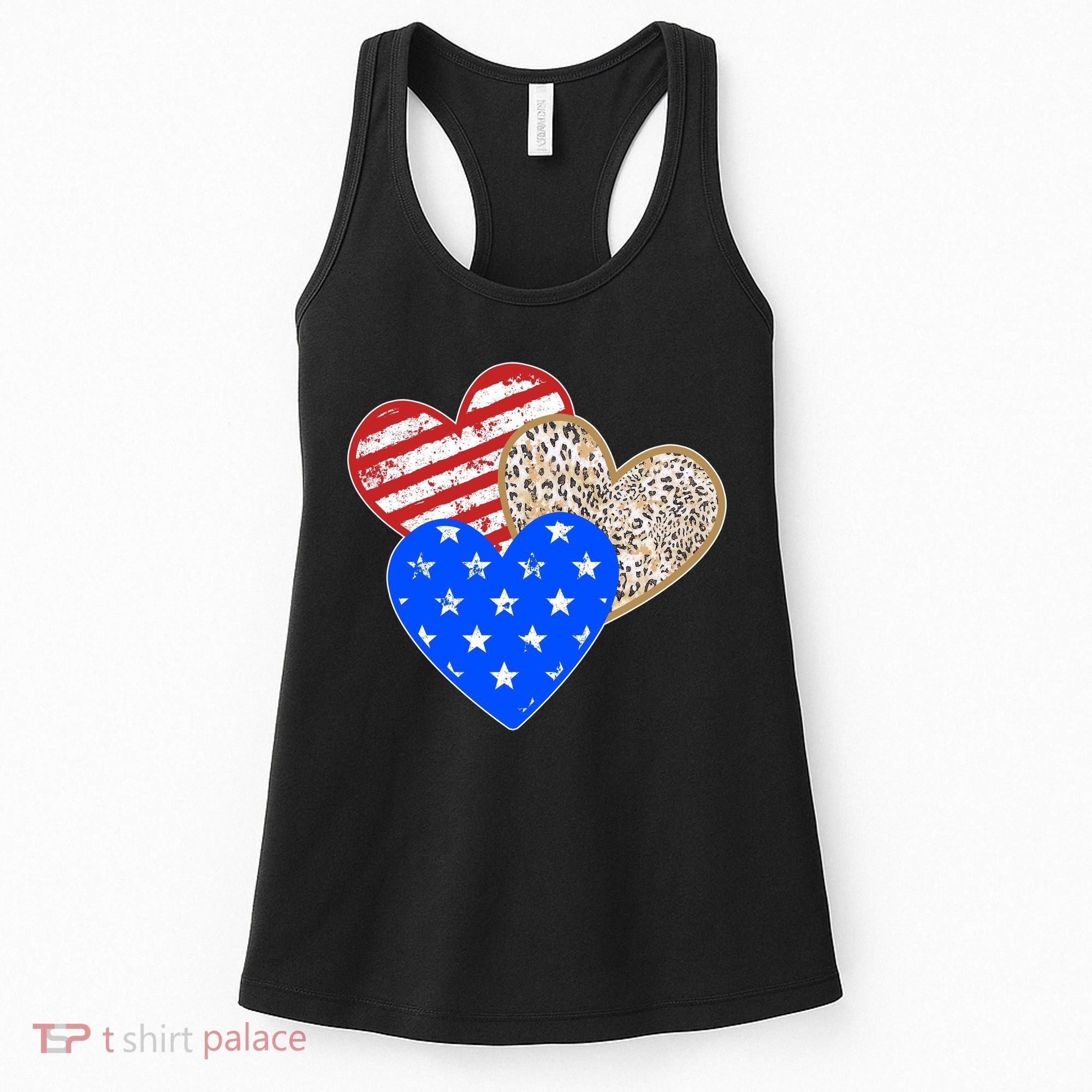 Patriotic Leopard Print Stars And Stripes Hearts Women's Tank Top