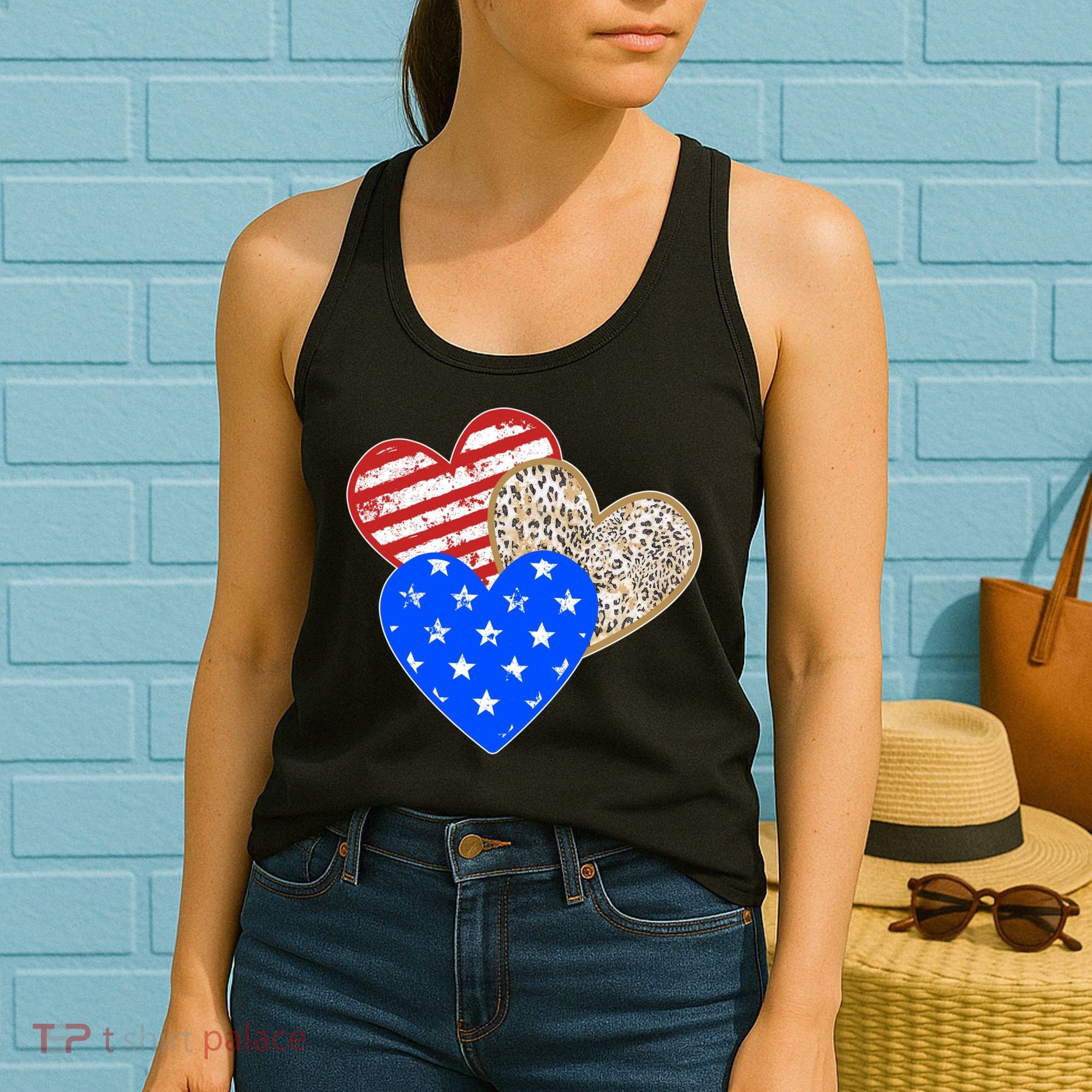 Patriotic Leopard Print Stars And Stripes Hearts Women's Tank Top