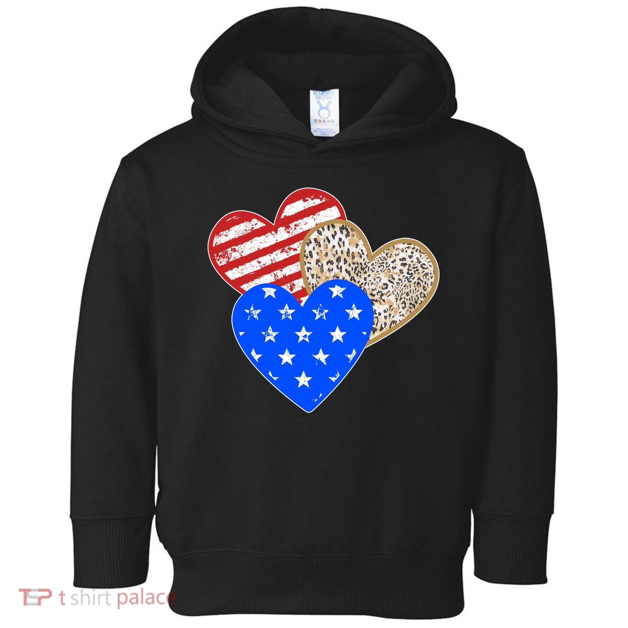 Patriotic Leopard Print Stars And Stripes Hearts Toddler Hoodie
