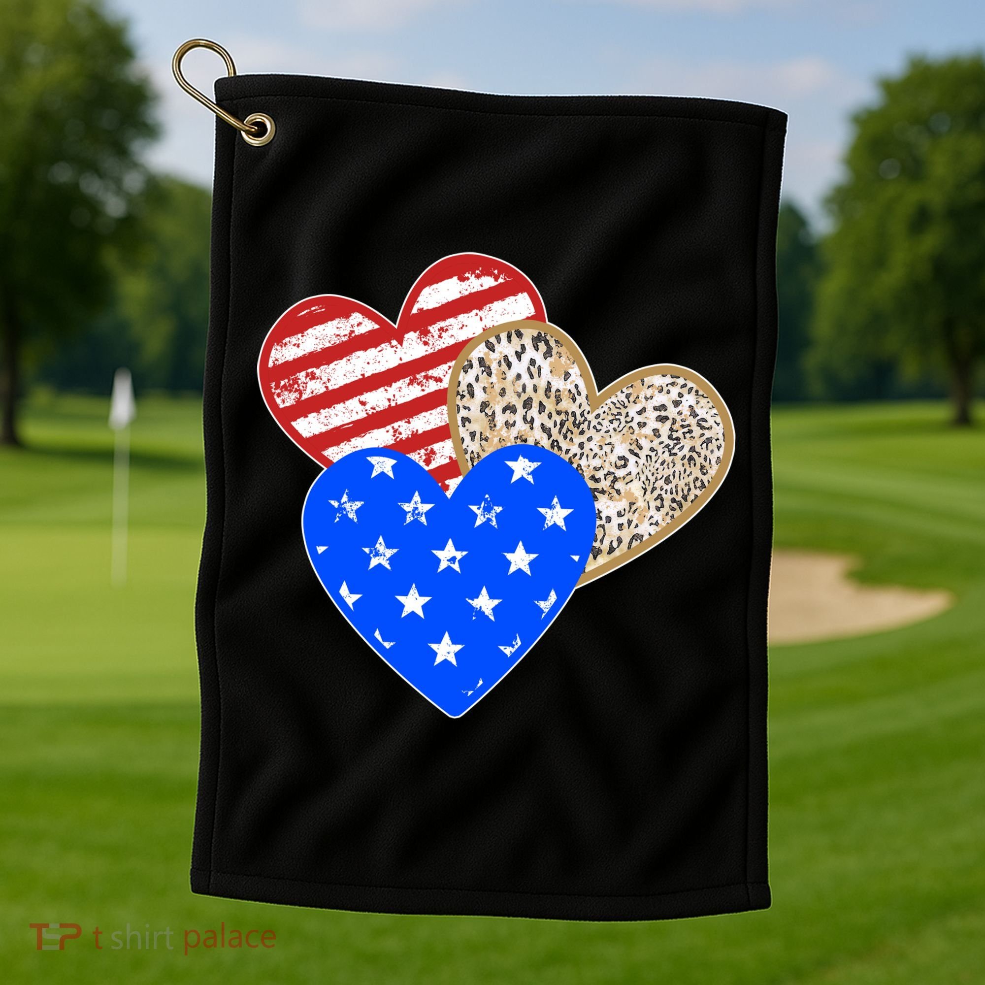 Patriotic Leopard Print Stars And Stripes Hearts Golf Towel
