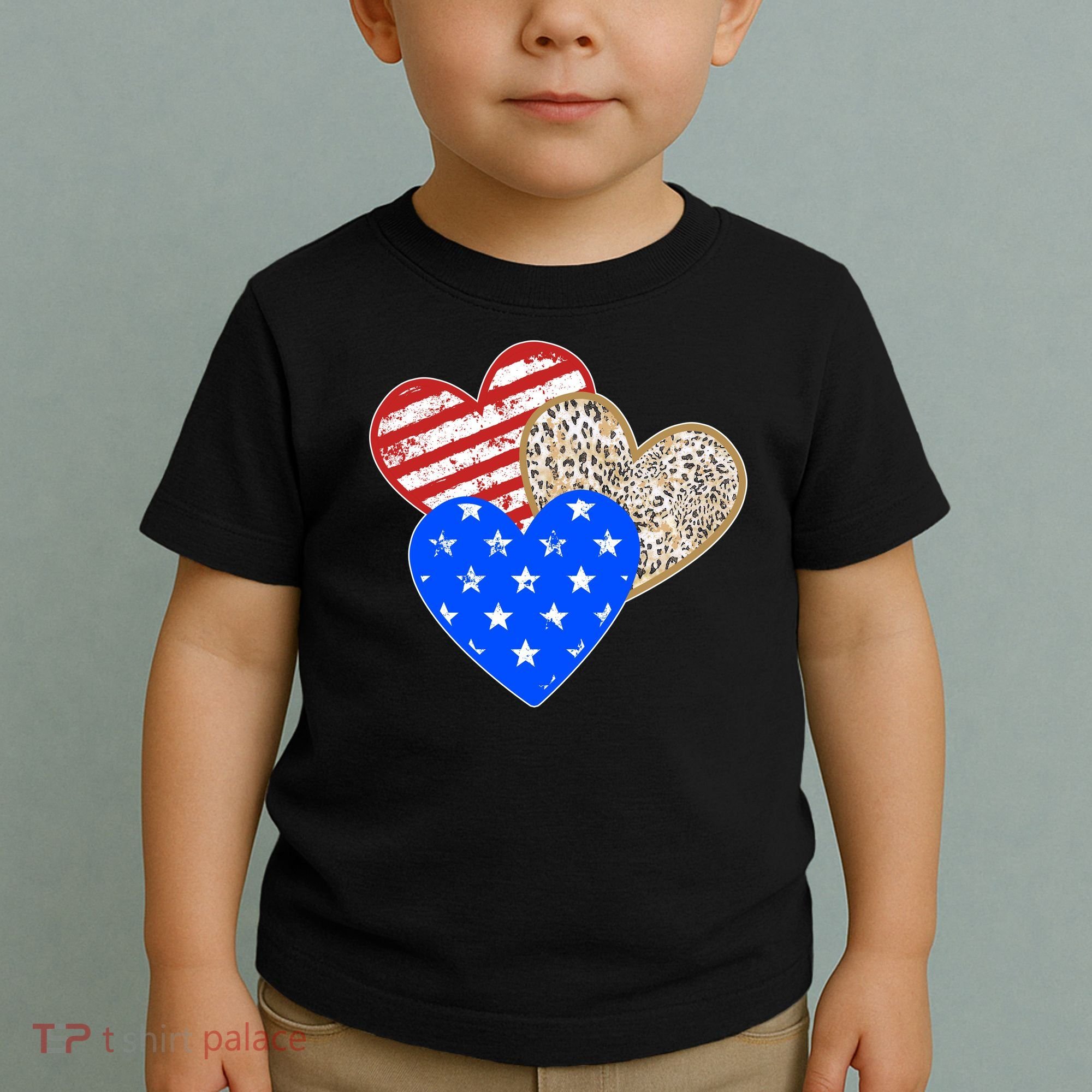 Patriotic Leopard Print Stars And Stripes Hearts Toddler T-Shirt
